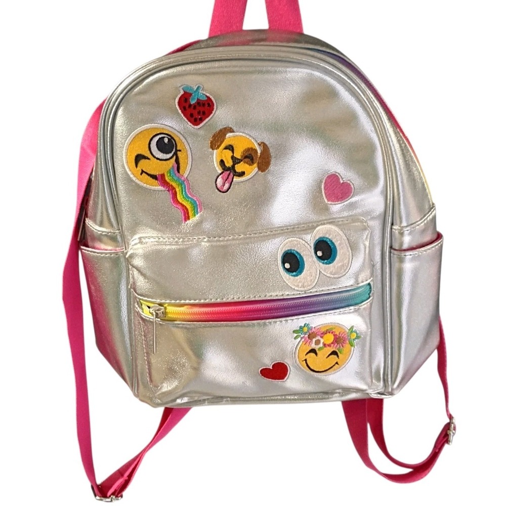 Claire's Accessories Kids Small Emoji Smiley Face‎ Silver Metallic Backpack ECU